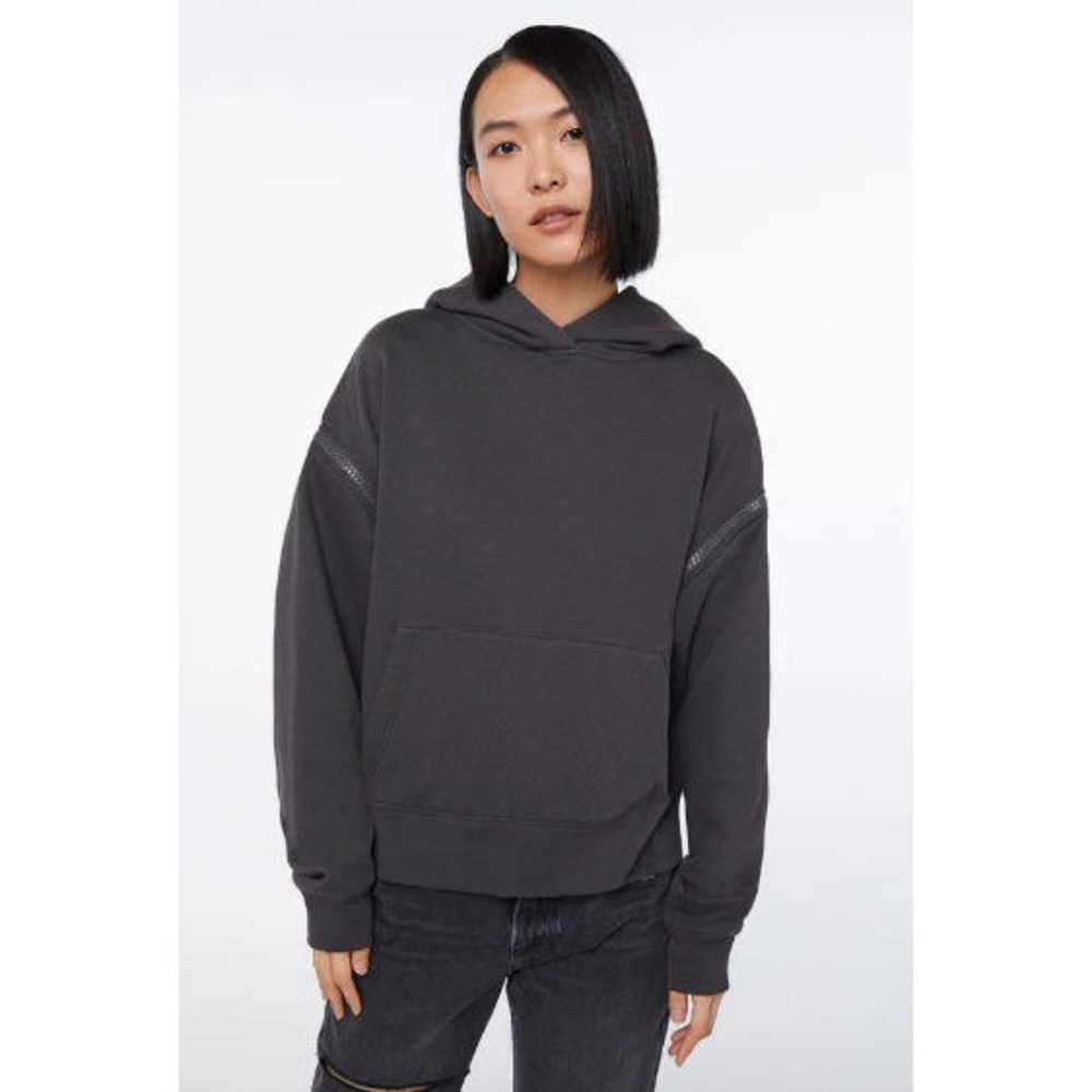 FRAME x IMAAN Faded Noir Zip Sleeve Hoodie XS Designer Sweatshirt Black